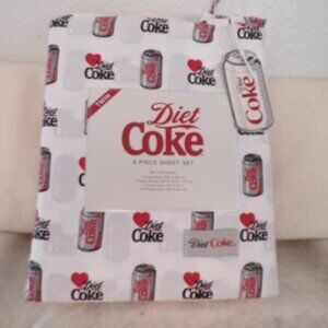 Diet Coke Sheet Set Size TWIN NEW White And Red Heart